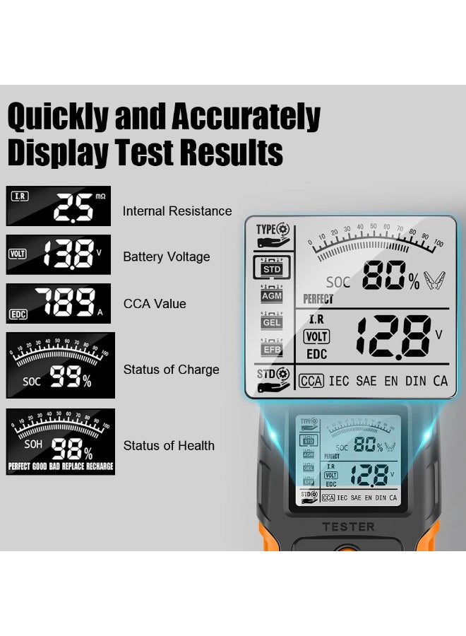جهاز اختبار بطارية السيارة 12 فولت 24 فولت، ماسح شحن بدء التشغيل الرقمي، محلل بطارية LCD، أداة تشخيص شحن السيارة، للبطاريات الرطبة/الجل/الرصاصية الحمضية، محلل بطارية رقمي 12 فولت 24 فولت، أداة شحن بدء التشغيل، أدوات تشخيص السيارات - Image 3
