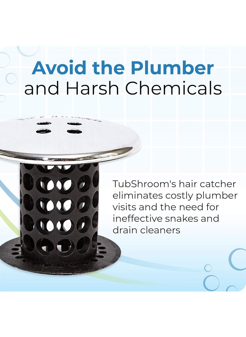 TubShroom TubShroom Tub Drain Hair Catcher Combo Pack with Silicone Stopper Black Chrome  Protector and for Bathroom Drains Fits 15 175 Bathtub Shower Drains  - Image 5