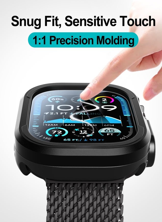 Smiling 2 Pack Screen Protector and 1 Pack Aluminum Alloy Case Compatible with Apple Watch Ultra 2/Ultra 49mm, 9H+ Screen Protector with Auto-Alignment Installation Frame, Military Grade Case, Black - Image 5