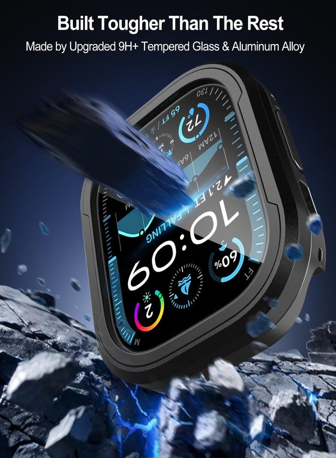 Smiling 2 Pack Screen Protector and 1 Pack Aluminum Alloy Case Compatible with Apple Watch Ultra 2/Ultra 49mm, 9H+ Screen Protector with Auto-Alignment Installation Frame, Military Grade Case, Black - Image 3