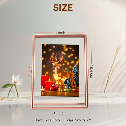 AhaGo Rose Gold Floating Frame, 5"x7", Vertical, For Picture 4x6, 3.5x5, 2x3, Tabletop Use, Classy Gift For Anniversary, Wedding or Birthday - Image 2