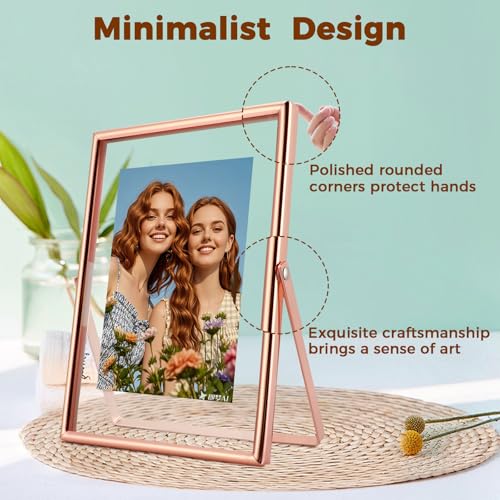 AhaGo Rose Gold Floating Frame, 5"x7", Vertical, For Picture 4x6, 3.5x5, 2x3, Tabletop Use, Classy Gift For Anniversary, Wedding or Birthday - Image 3