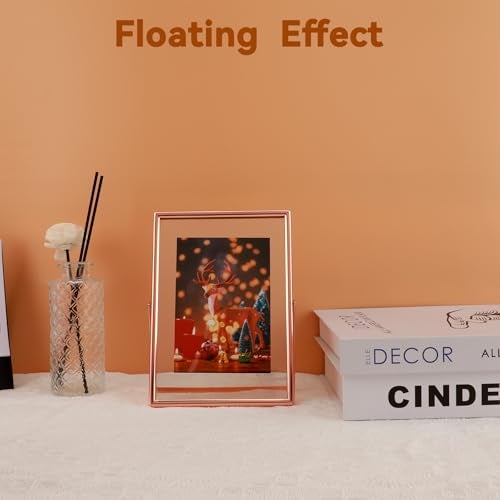 AhaGo Rose Gold Floating Frame, 5"x7", Vertical, For Picture 4x6, 3.5x5, 2x3, Tabletop Use, Classy Gift For Anniversary, Wedding or Birthday - Image 4