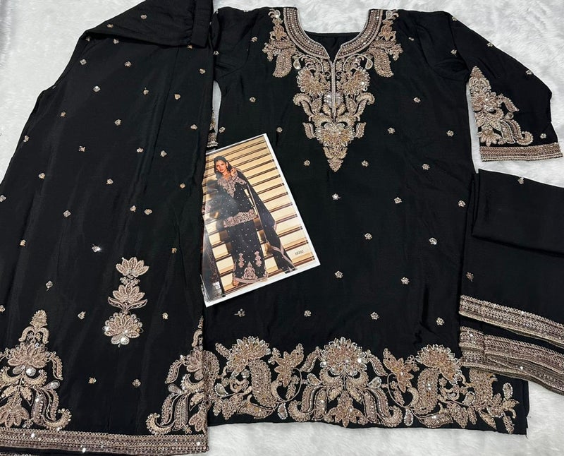 ANAITA Black Chinon Free Size Stitched Suit with Embroidery & Beats Work - Image 3