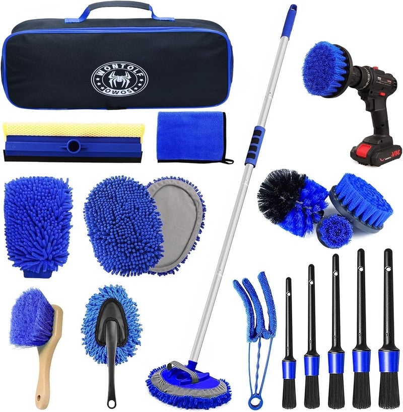 Wontolf 62'' Car Wash Brush with Long Handle, 21Pcs Microfiber Car Wash Mop Mitt Kit Car Detailing Brush Cleaning Kit Car Exterior Interior Cleaning Brush Car Accessories for Cars RV Truck Boat - Image 1
