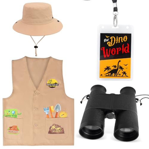 Yewong 4 Pieces Kids Dinosaur Paleontologist Vest and Hat Costume for Dinosaur Explorer Activity Zoo Jungle Party Halloween - Image 1