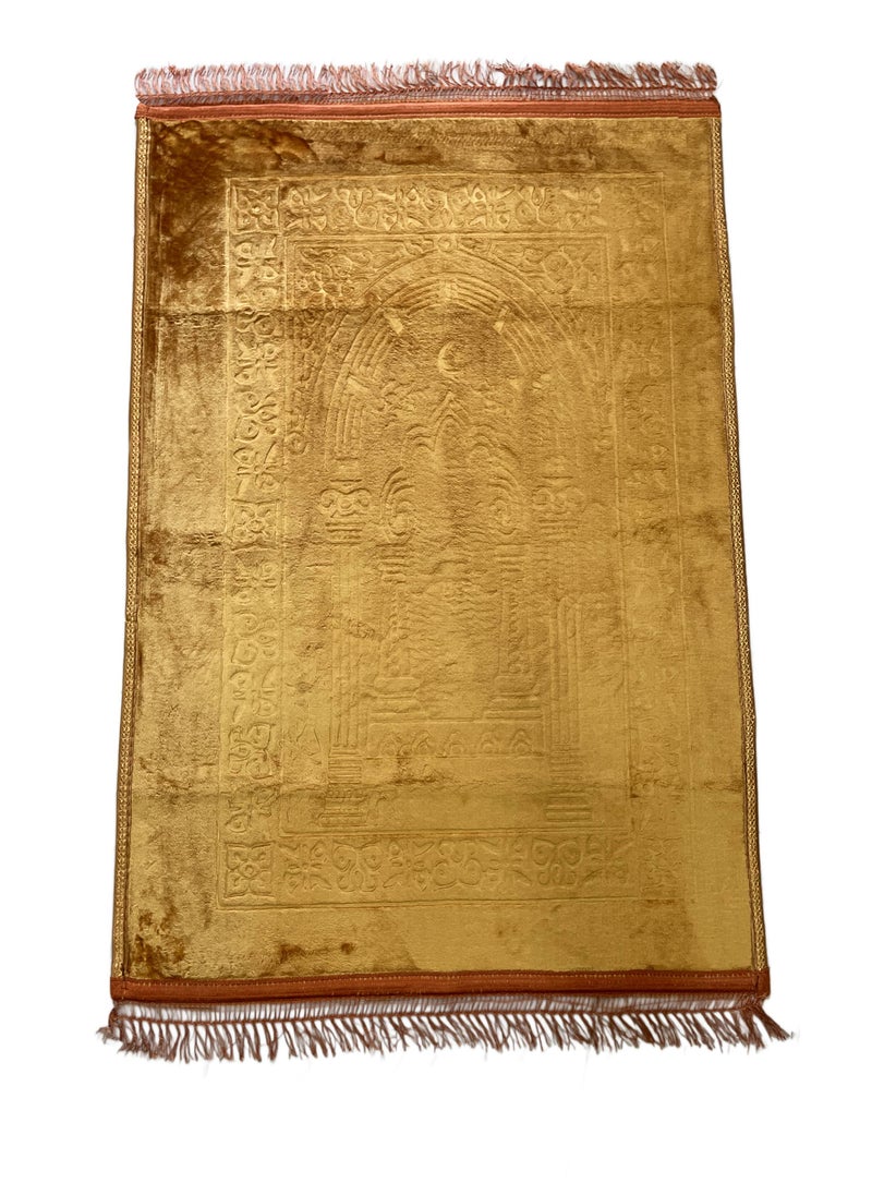 MAXQON Prayer Mat Soft And Thick (Size-80x120cm) Islamic Prayer Rug Musallah, Color  Gold  - Image 2