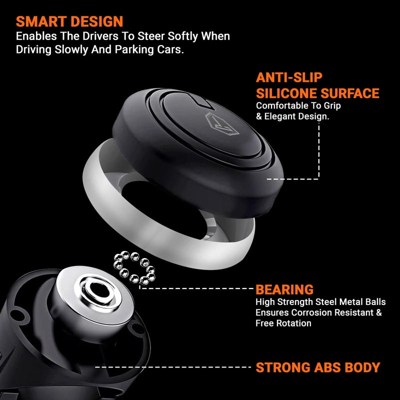 Tukzer Universal Car Steering Wheel Spinner Knob for All Vehicles Driving/Turning Helper | 360° Smooth Rotation Booster Handle Control| High-Strength Metal Ball Bearing, Anti-Slip Silicone Surface - Image 5