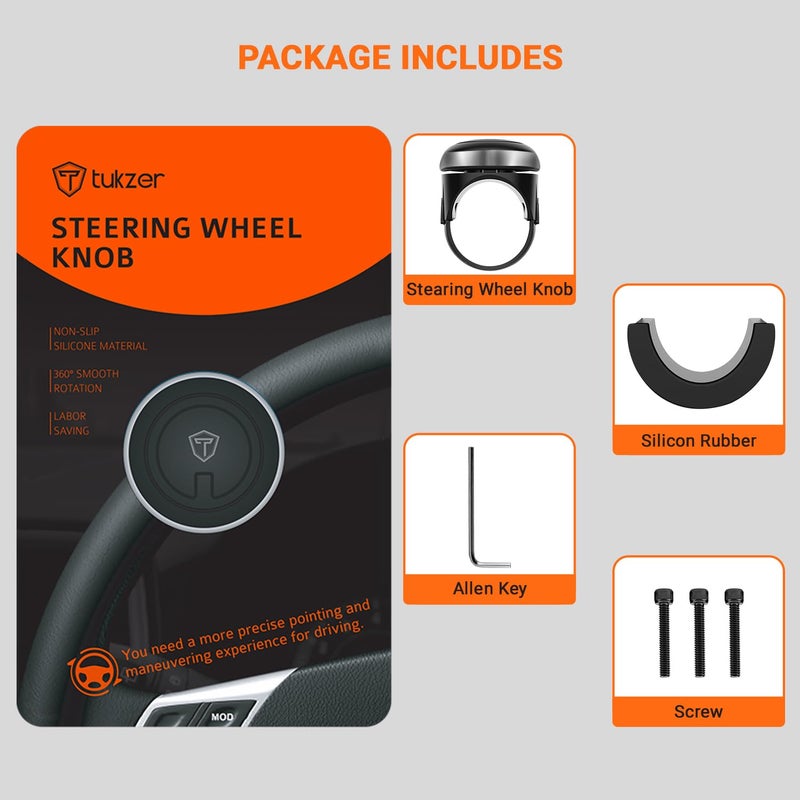 Tukzer Universal Car Steering Wheel Spinner Knob for All Vehicles Driving/Turning Helper | 360° Smooth Rotation Booster Handle Control| High-Strength Metal Ball Bearing, Anti-Slip Silicone Surface - Image 2