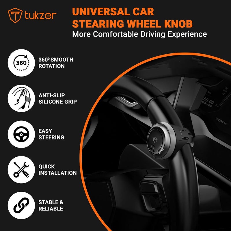 Tukzer Universal Car Steering Wheel Spinner Knob for All Vehicles Driving/Turning Helper | 360° Smooth Rotation Booster Handle Control| High-Strength Metal Ball Bearing, Anti-Slip Silicone Surface - Image 4
