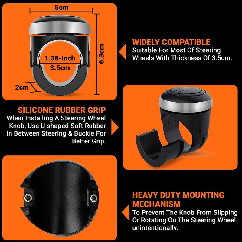Tukzer Universal Car Steering Wheel Spinner Knob for All Vehicles Driving/Turning Helper | 360° Smooth Rotation Booster Handle Control| High-Strength Metal Ball Bearing, Anti-Slip Silicone Surface - Image 3