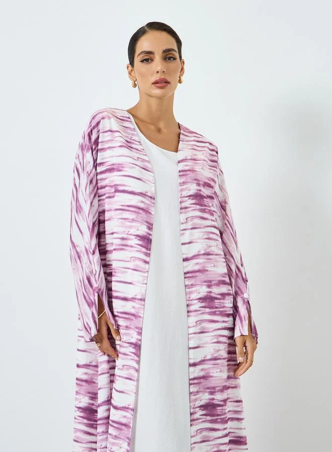 تايك تو عباية مطبوعة بأكمام طويلة وتصميم واسع من الأسفل