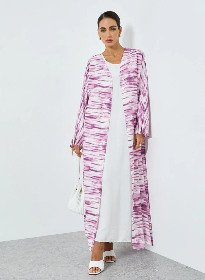 تايك تو عباية مطبوعة بأكمام طويلة وتصميم واسع من الأسفل