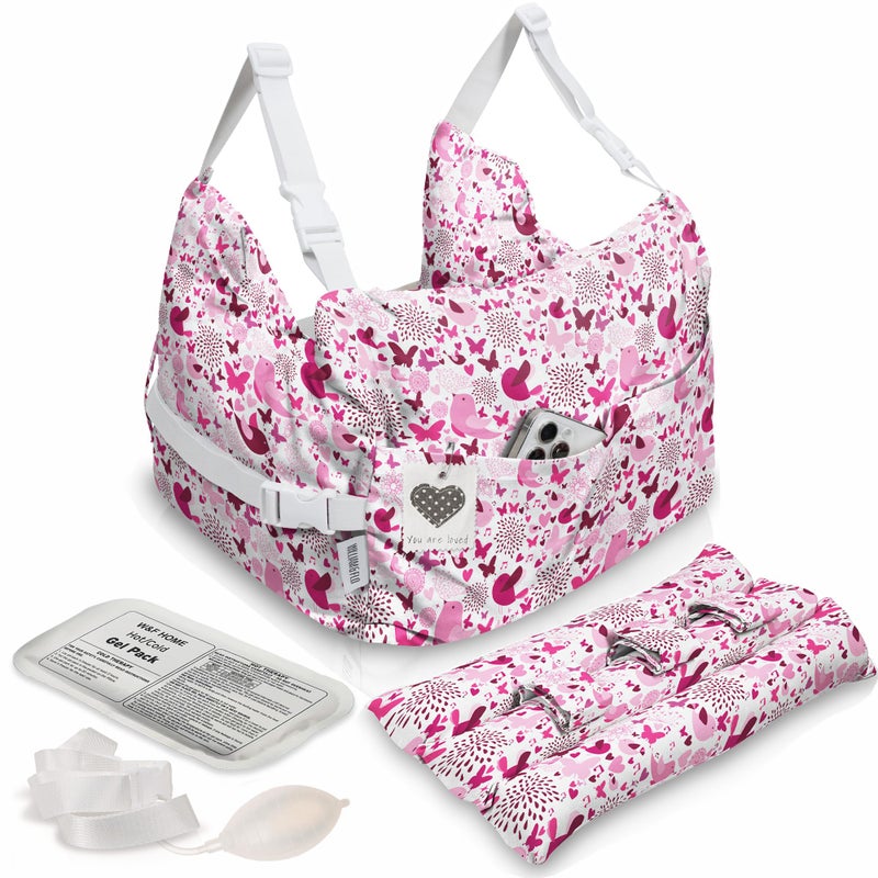 W&F HOME Mastectomy Pillow, Mastectomy Recovery Supplies, Post Mastectomyâ€™s Must Haves, Breast Reduction Recovery Supplies, Open Heart Surgery Pillows, Breast Pillows for Sleeping - Pink Birds - Image 1