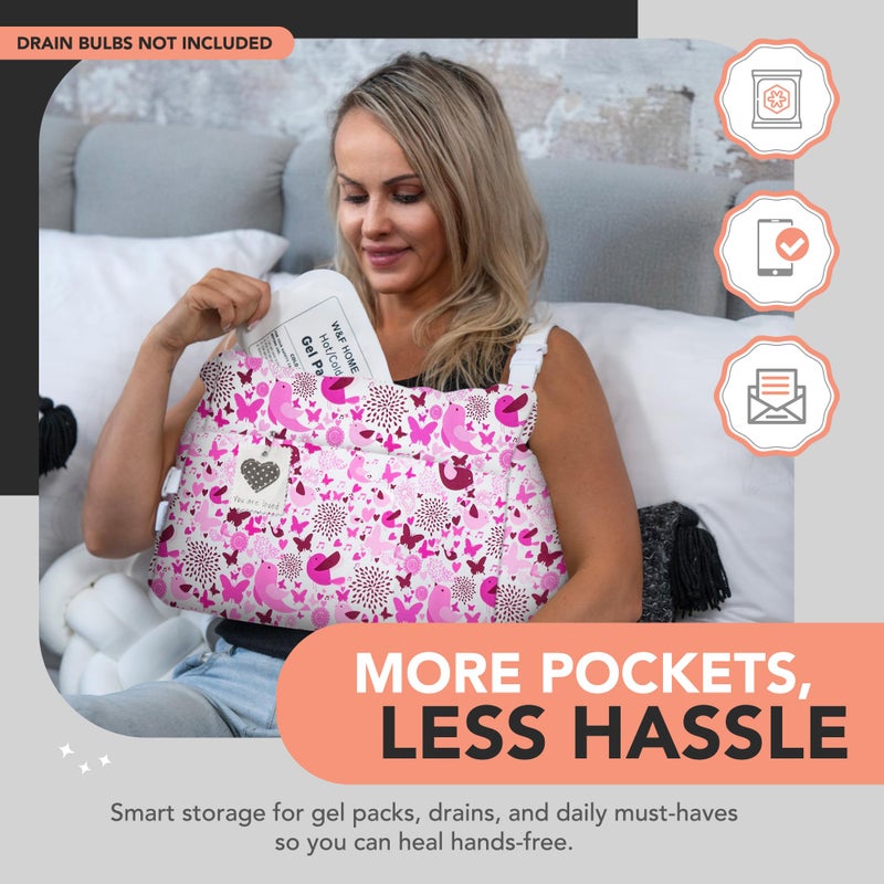 W&F HOME Mastectomy Pillow, Mastectomy Recovery Supplies, Post Mastectomyâ€™s Must Haves, Breast Reduction Recovery Supplies, Open Heart Surgery Pillows, Breast Pillows for Sleeping - Pink Birds - Image 2