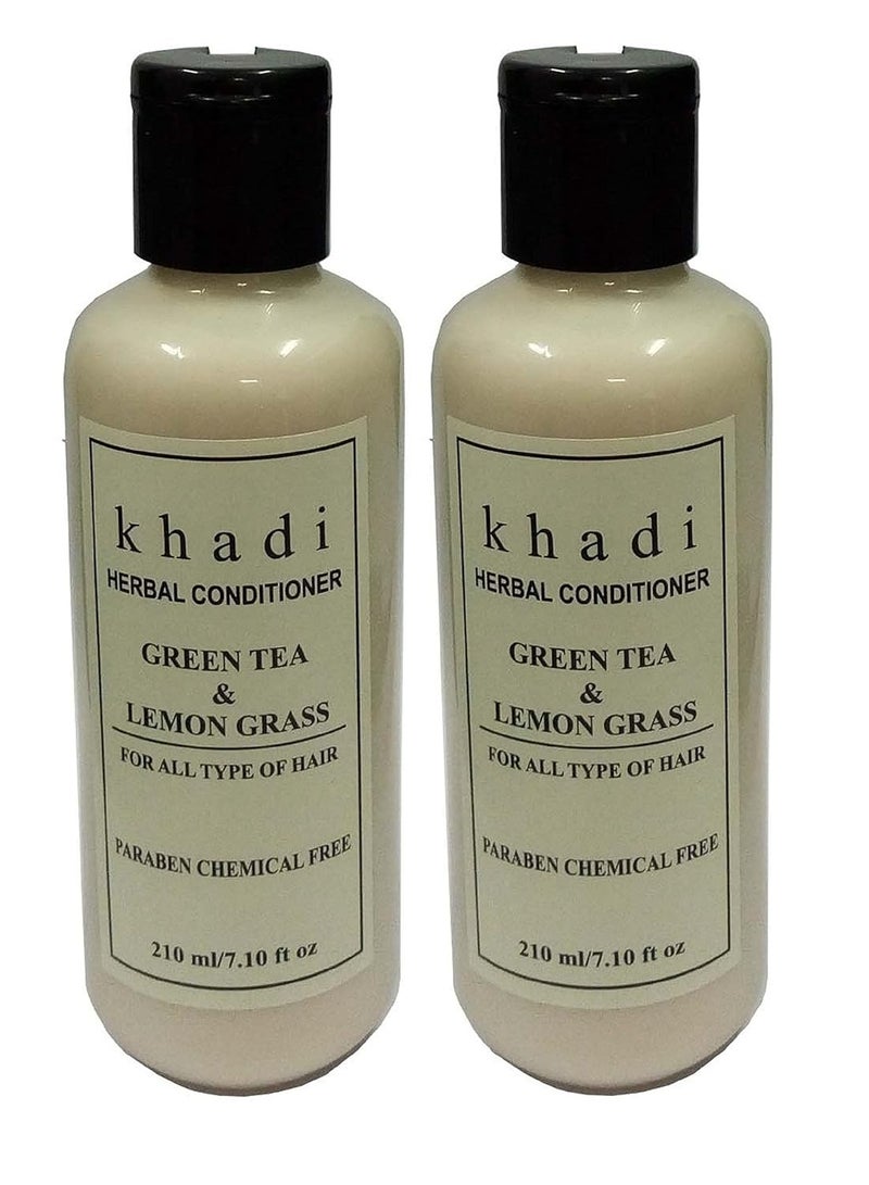 Khadi Herbal Conditioner| Herbal Green Tea  & Lemon Grass Conditioner 420ml, creamy yellow(2 pack,210 ml each) - Image 1