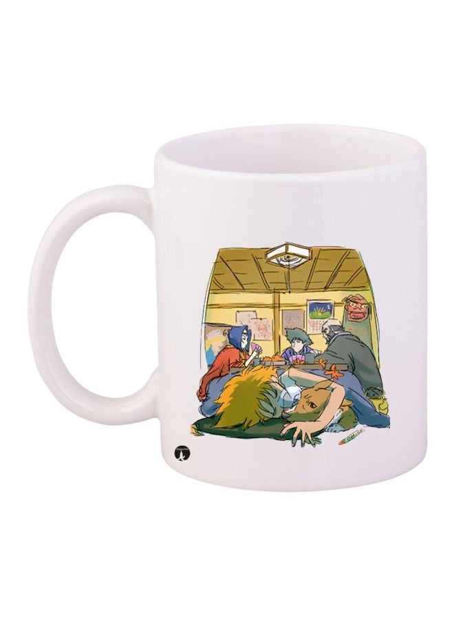 RYN Cartoon Printed Coffee Mug White/Yellow/Green 11ounce