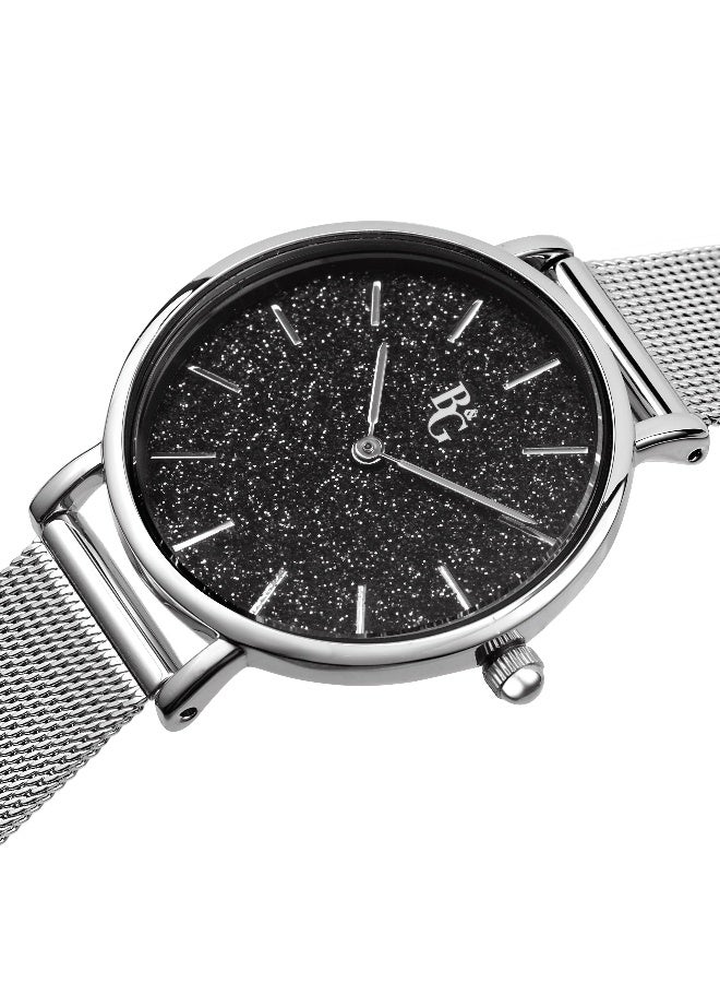 B&G Women's Black Round Analog Dial with Silver Stainless Steel Band Watch - 32mm - R3853252547 - Image 3
