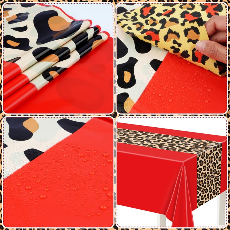 THAWAY 210Pcs Cheetah Print Birthday Decorations, Leopard Birthday Decorations Includes Cheetah and Cherry Print Balloons, Tableware, Banner Red and Black Party Decorations Supplies for Women Party - Image 2