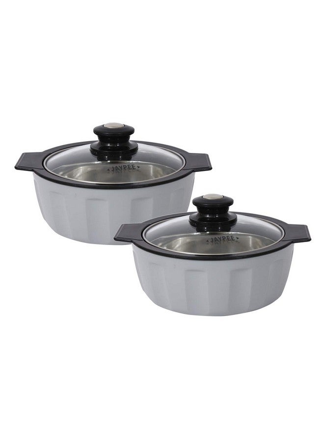 Jaypee Plus Glamerole Twin Set Casserole Pack of 2 Thermoware Casserole (800+800) ml Serving Casserole with lid Grey - Image 2