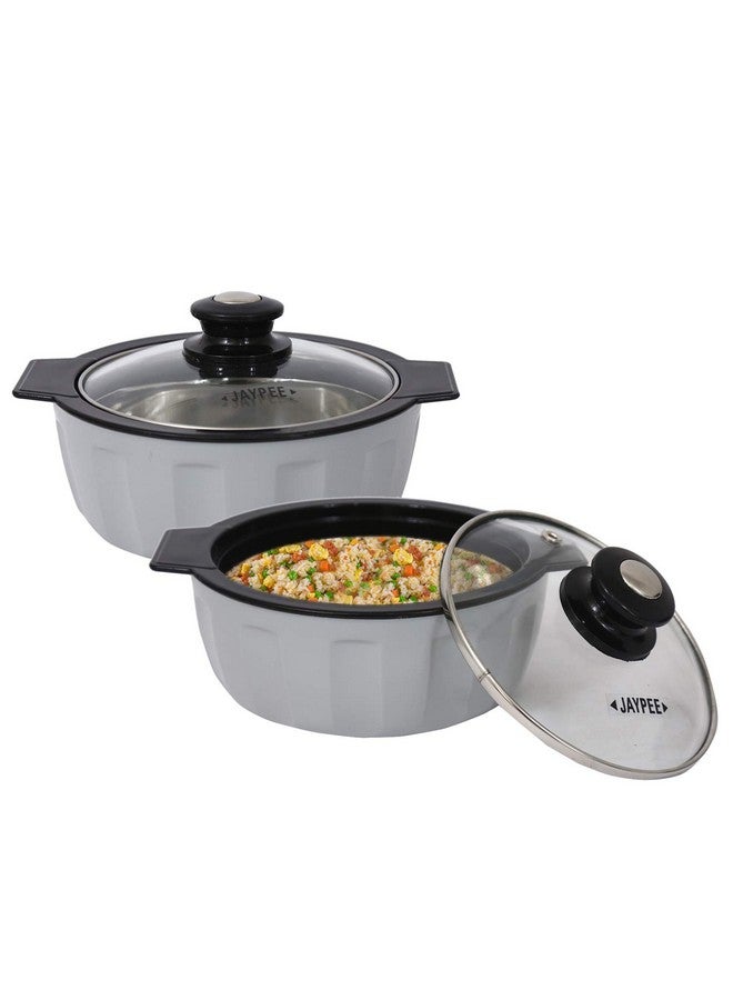 Jaypee Plus Glamerole Twin Set Casserole Pack of 2 Thermoware Casserole (800+800) ml Serving Casserole with lid Grey - Image 1