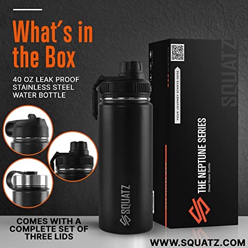 SQUATZ 40 Oz Neptune Series Steel Water Bottle, Stainless Double Wall Vacuum Insulated Flask with Handle Strap, Durable and Elegant Leak Proof Wide Mouth Thermos for Gym, Travel, Hiking, and Camping - Image 2