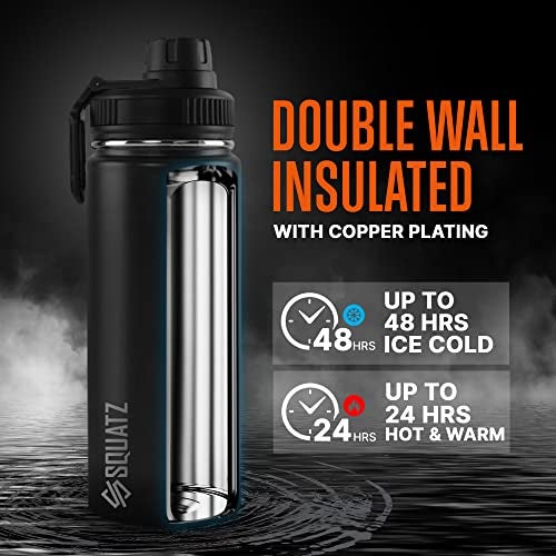 SQUATZ 40 Oz Neptune Series Steel Water Bottle, Stainless Double Wall Vacuum Insulated Flask with Handle Strap, Durable and Elegant Leak Proof Wide Mouth Thermos for Gym, Travel, Hiking, and Camping - Image 3