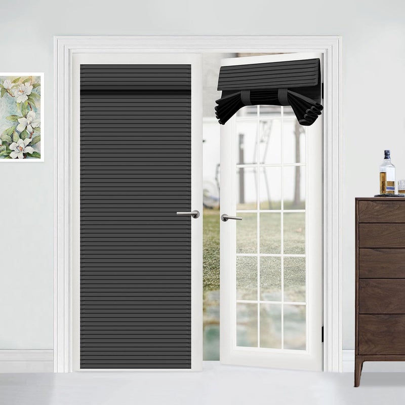 Muamar French Door Curtains Privacy Door Blind Front Door Window Curtain Venetian Blinds Style Door Window Cover 1 Panel Black W25 x L80