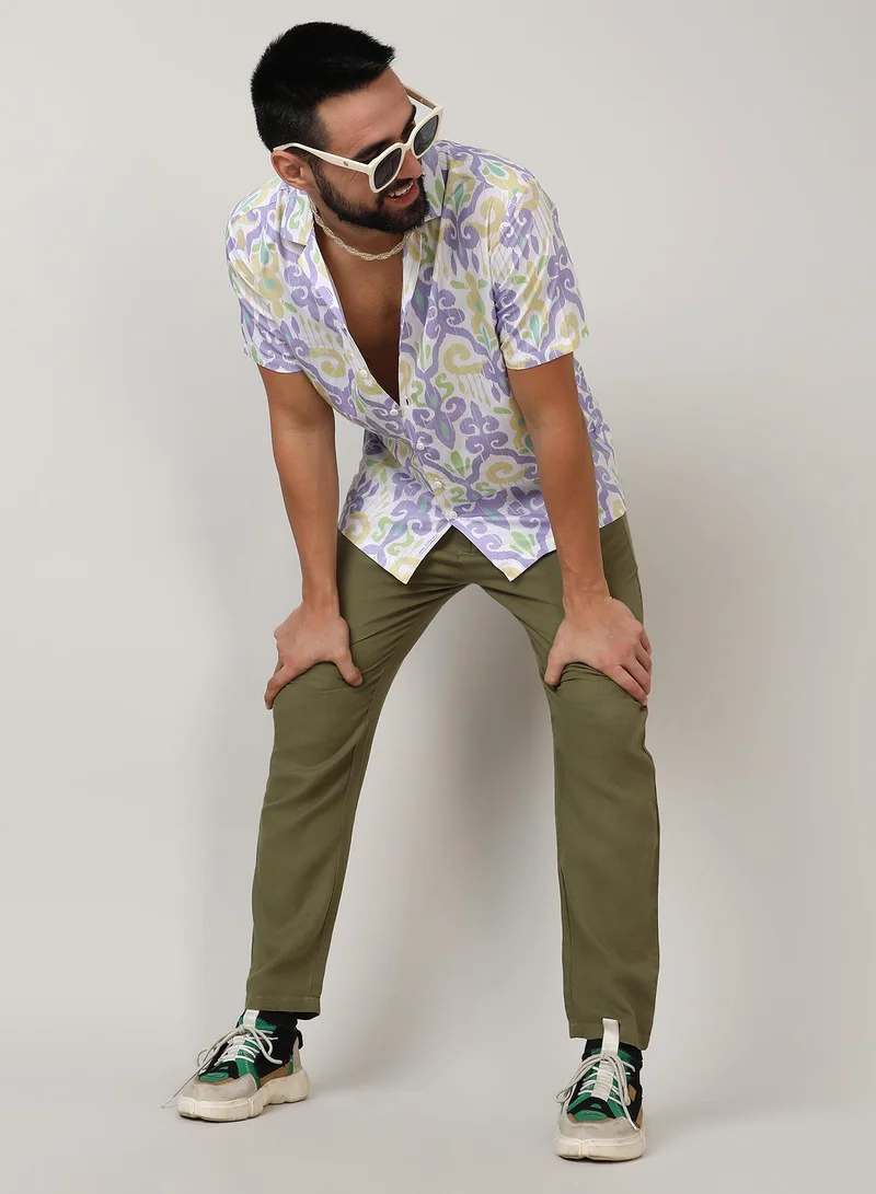 Campus Sutra Men's Lilac & Pale Yellow Ethnic Shirt