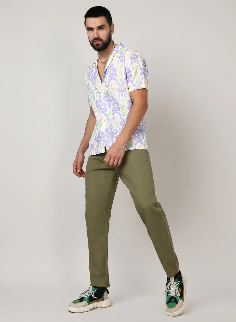 Campus Sutra Men's Lilac & Pale Yellow Ethnic Shirt