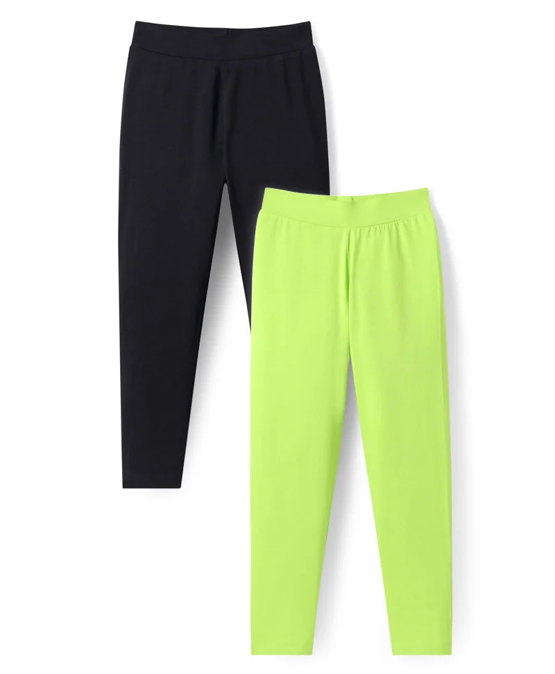 Pine Kids Pine Kids Solid Leggings (Pack of 2) - Black & Lime