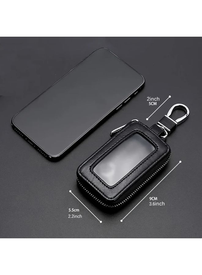 Black PU Leather Car Key Fob Case Protector With Zipper Closure - Image 2