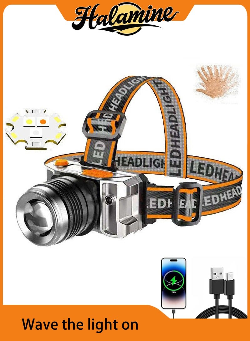 هالامين كشافات قابلة للشحن ،كشاف راس,  مصباح أمامي بزاوية 360 درجة قابل للتعديل مع 5 أوضاع Ipx6 ، مقاوم للماء ، مستشعر الحركة,كشاف راس شحن قوي - Image 1