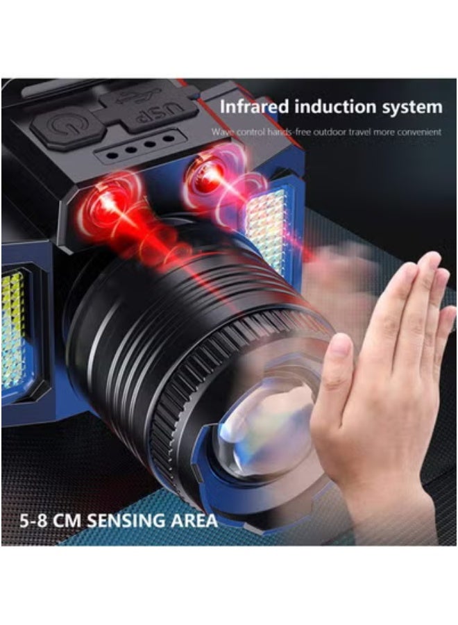 هالامين كشافات قابلة للشحن ،كشاف راس,  مصباح أمامي بزاوية 360 درجة قابل للتعديل مع 5 أوضاع Ipx6 ، مقاوم للماء ، مستشعر الحركة,كشاف راس شحن قوي - Image 2