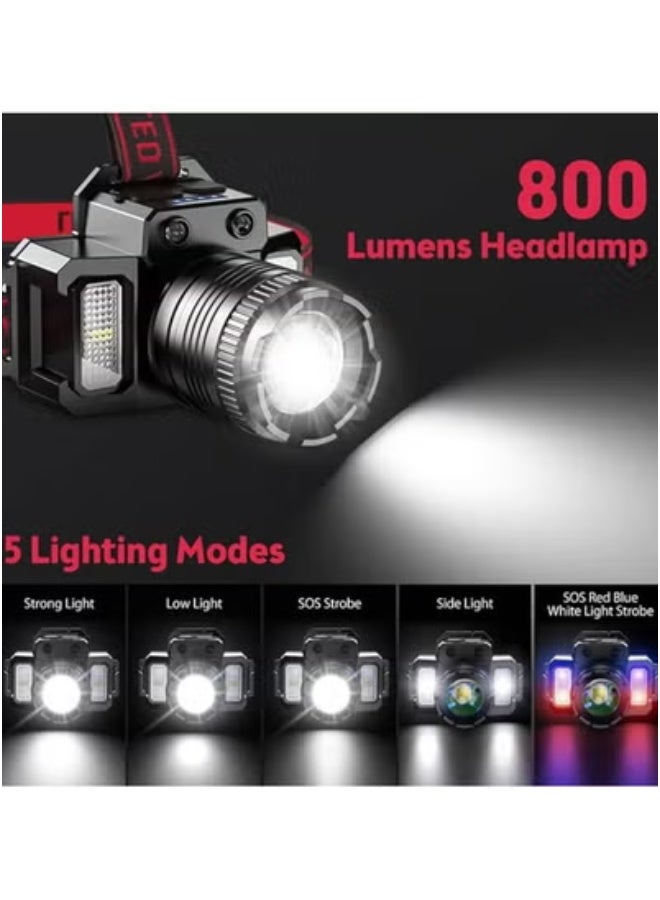 هالامين كشافات قابلة للشحن ،كشاف راس,  مصباح أمامي بزاوية 360 درجة قابل للتعديل مع 5 أوضاع Ipx6 ، مقاوم للماء ، مستشعر الحركة,كشاف راس شحن قوي - Image 3