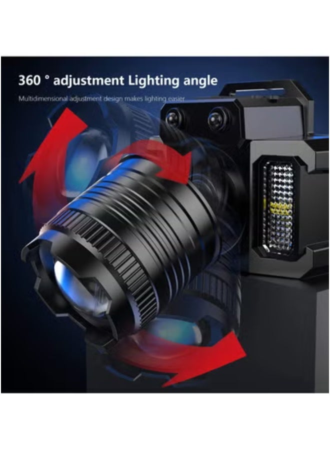 هالامين كشافات قابلة للشحن ،كشاف راس,  مصباح أمامي بزاوية 360 درجة قابل للتعديل مع 5 أوضاع Ipx6 ، مقاوم للماء ، مستشعر الحركة,كشاف راس شحن قوي - Image 4