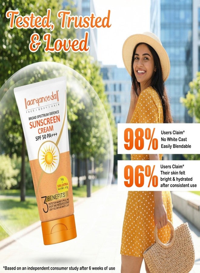 Aryanveda SPF 50 PA+++ Sunscreen Cream for Men & Women | Matte Finish | No White Cast | Water Resistant | Broad Spectrum UVA UVB Protection 67g Pack Of 1 - Image 3