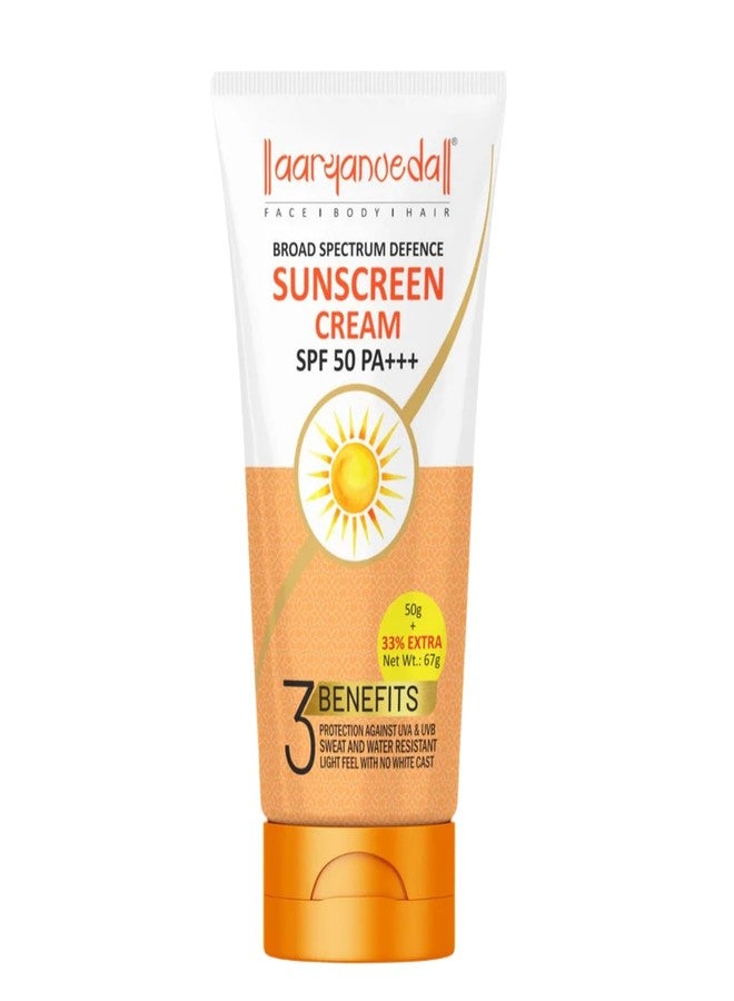 Aryanveda SPF 50 PA+++ Sunscreen Cream for Men & Women | Matte Finish | No White Cast | Water Resistant | Broad Spectrum UVA UVB Protection 67g Pack Of 1 - Image 1