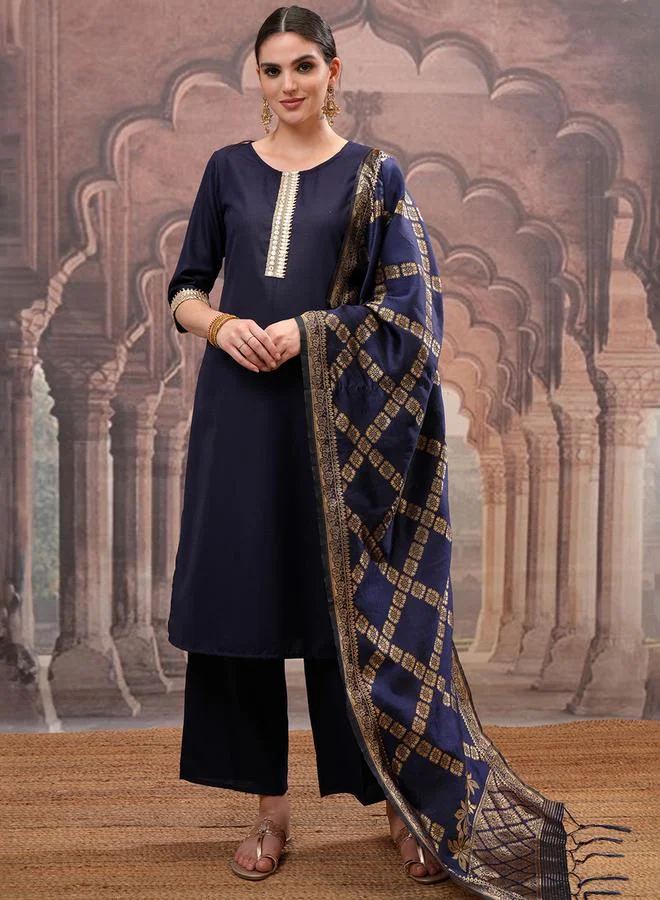 Vishudh Pack of 3 - Mirror Work Zari Straight Kurta, Palazzo & Dupatta by Styli