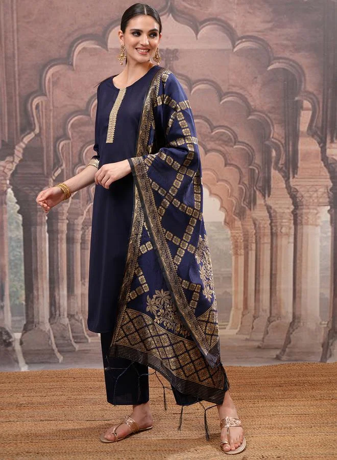 Vishudh Pack of 3 - Mirror Work Zari Straight Kurta, Palazzo & Dupatta by Styli