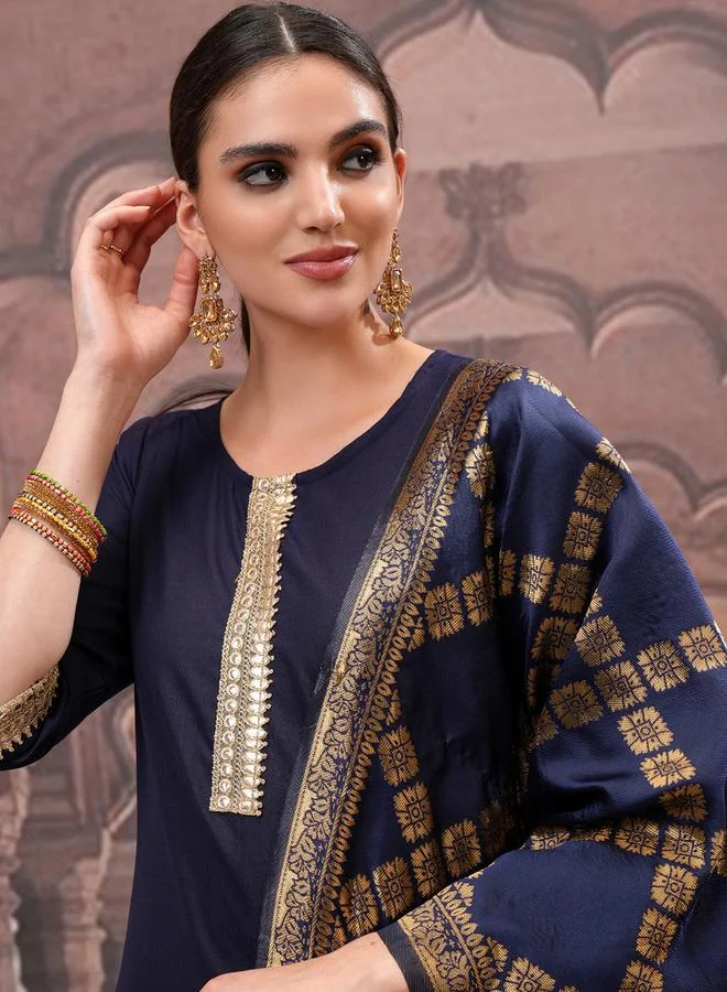 Vishudh Pack of 3 - Mirror Work Zari Straight Kurta, Palazzo & Dupatta by Styli