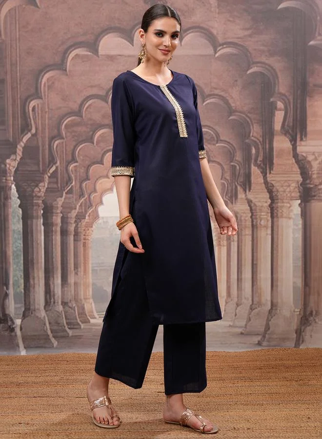 Vishudh Pack of 3 - Mirror Work Zari Straight Kurta, Palazzo & Dupatta by Styli