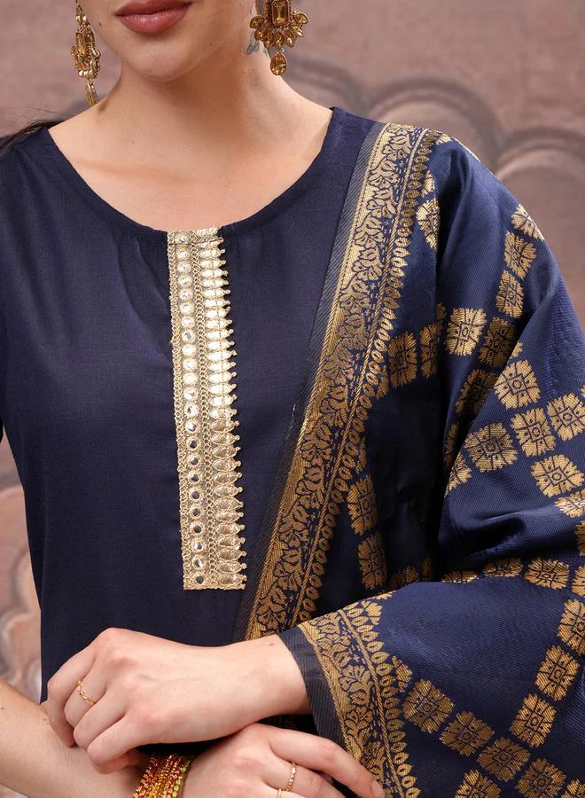 Vishudh Pack of 3 - Mirror Work Zari Straight Kurta, Palazzo & Dupatta by Styli