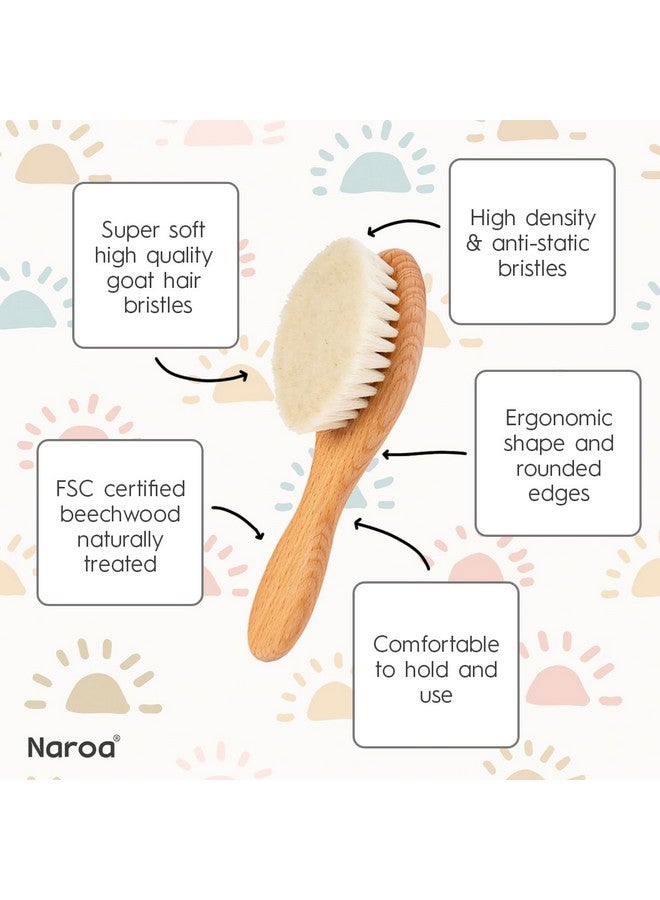Naroa Naroa ® Natural Baby Hair Brush Soft | Safe Wooden Handle & Smooth Goat Bristles for Newborns Toddlers | Wood Styler for Scalp Health, Prevent Cradle Cap | Girl Boy Gift Registry - Image 3