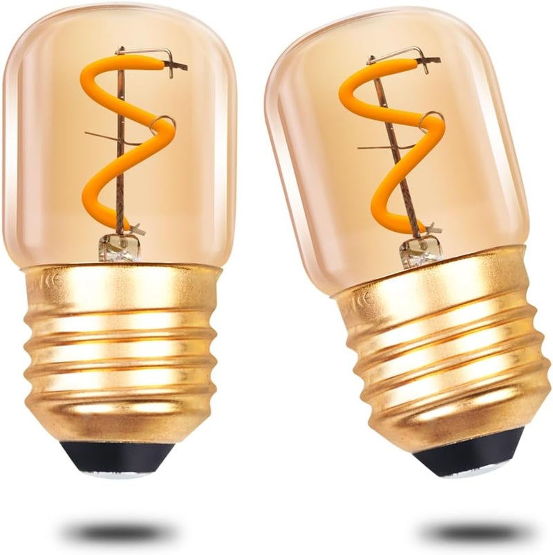 1 واط لمبات ليلية LED بقاعدة E27، لمبات حلزونية صغيرة على الطراز القديم، أنابيب إديسون الأنبوبية T28 بلو�� أبيض دافئ 2200 كلفن، ز��اج كهرماني، مكافئة لـ 10 واط/15 واط، 35 لومن، غير قابلة للتعتيم، عبوة من قطعتين - Image 1