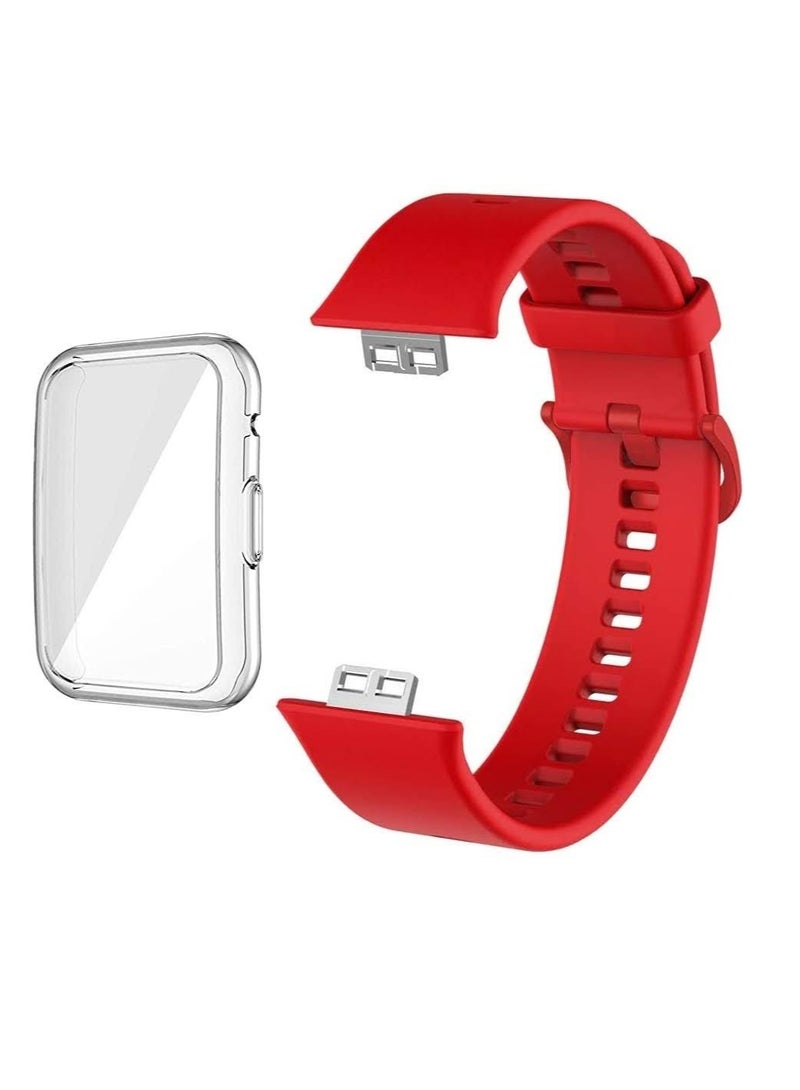 Huawei Fit Watch Band Strap Silicone Replacement Wristband With Cover Red - Image 1