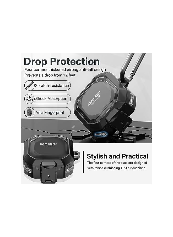 LINJIE For Galaxy Buds2 Pro Case 2022 Galaxy Buds Pro 2021 Galaxy Buds 2 2021 Galaxy Buds Live 2020 Case Carbon Fiber Texture Heavy Duty Tpu Protective Case Cover Black Transparent - Image 3