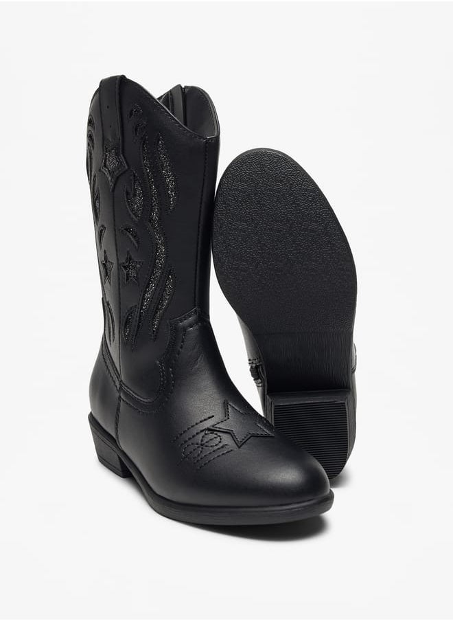Little Missy Glitter Embellished Boots with Zip Closure  - Image 4