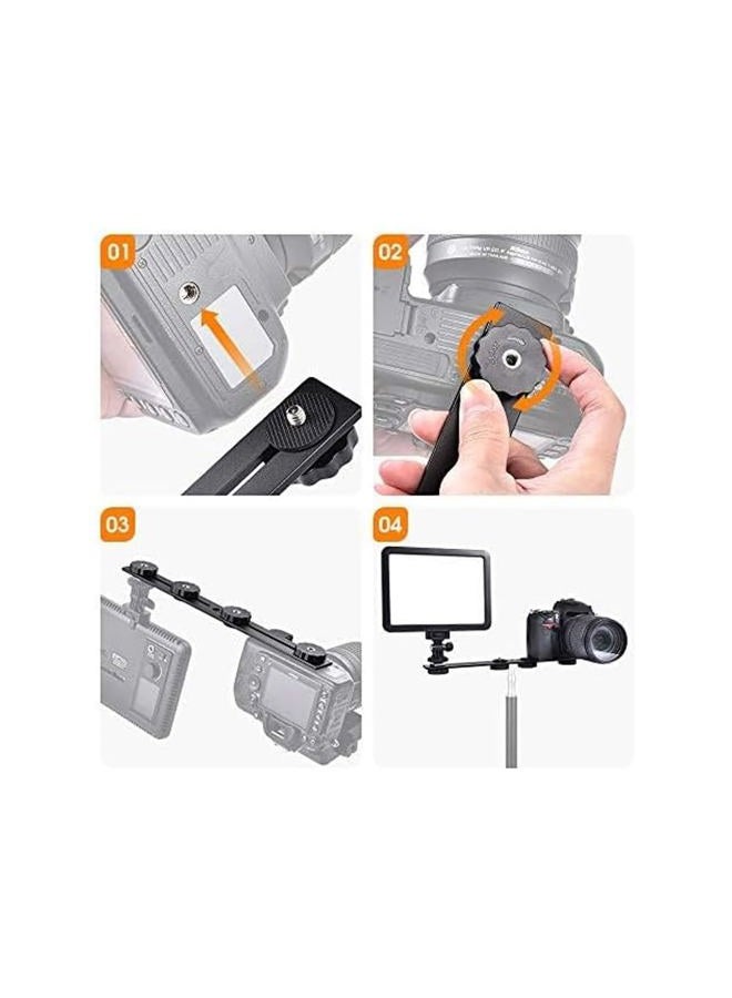 Utebit 11 Inch Flash Bracket, Long Dual Camera Mount Bracket Extension Bar With 1/4“ Hot Shoe, Straight Brackets 1/4- 3/8 Thread Hole Tripod For Camera/Led Light/Microphone - Image 5