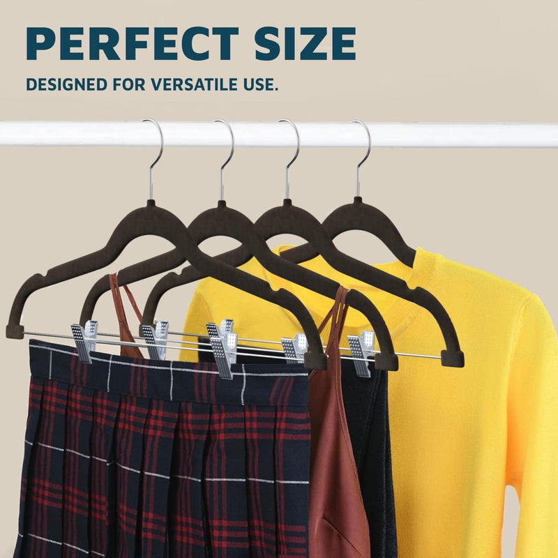 Lifemaster Velvet Skirt Hangers â€“ with Adjustable Clips, 360 Degree Swivel Hook, and Non-Slip Shoulder Notch, Holds Up to 10 lbs, for Organizing Skirt, Pants, Dress, and Clothes, Pack of 30, Brown - Image 3